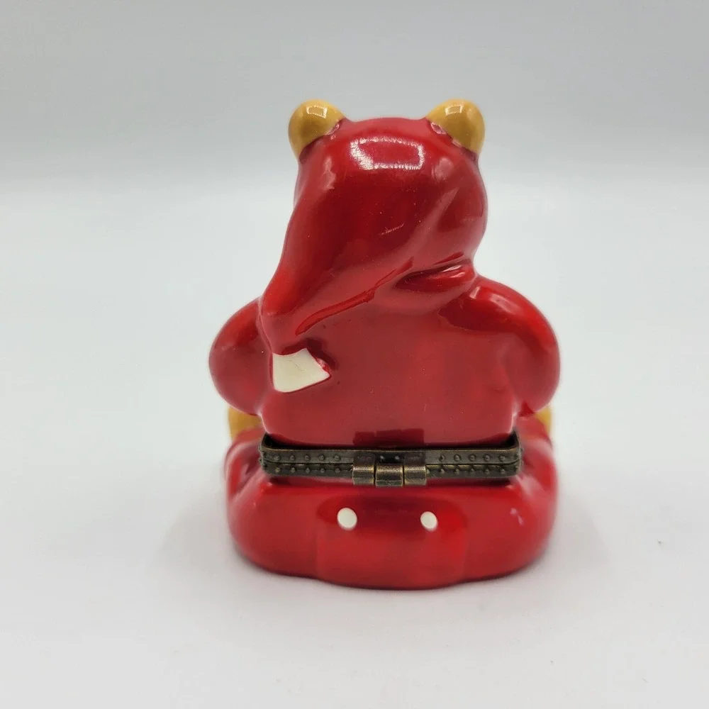 Holiday Santa Bear with Gift Box Sweet Dreams Pillow Hinged Trinket Box Ceramic